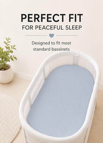 Image of Bassinet Sheets, Universal Fit 33 x 17, Beige-Blue-Green, 3 Pack