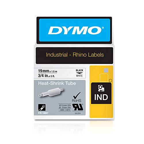 DYMO Authentic Industrial Heat Shrink Tubes for Industrial RhinoPro Label Makers, Black on White, 3/4