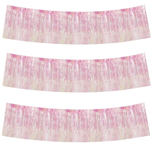 Image of BEISHIDA 3 Packs Metallic Foil Fringe Garland Shining Transparent Wall Hanging Tinsel Fringe Banners for Car Floats Bridal Shower Wedding Birthday Easter Graduation Holiday Party Decoration(30 Feet)