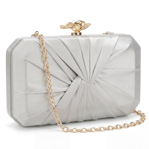 Image of CHUNLI Satin Clutch Bag, Elegant Clutch Purse for Women, Gold Evening Bags | CHUNLI Formal Pleated Evening Bag, Womens Clutches Champagne,Elegant Small Clutch Purse for Wedding Party Dressy Cocktail