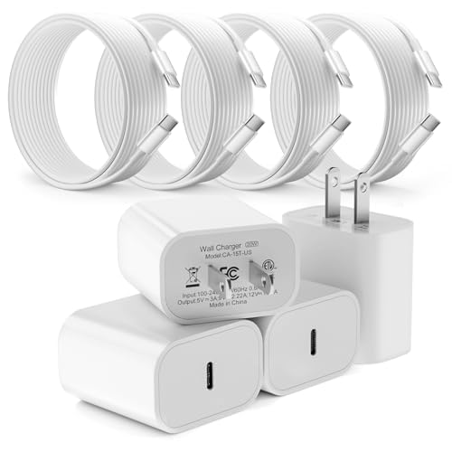 iPhone Schnellladegerät, 4 Stück, USB-C-Wandadapter, 20 W PD mit USB-C-auf-Lightning-Kabel, 10 Füße/6 Füße, für iPhone 14/13/12/11 Pro/Pro Max/XS Max/XS/XR/X/SE/8 und mehr