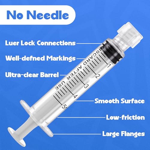 Image of 5mL Luer Lock Syringes without Needle - Syringe with Cap, Sterile Individually Sealed, Professional, Industrial & Personal Home Care, 20 Pack