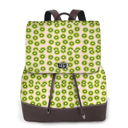 Cute Kiwi Fruit Microfiber PU Leather Backpack Lightweight Daypack Bag for Travel Business Commute Gym