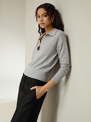 Image of LilySilk 100% Cashmere Sweater for Women Polo Shirt Style Pullover V Neck Lightweight Soft Long Sleeve Knit Tops