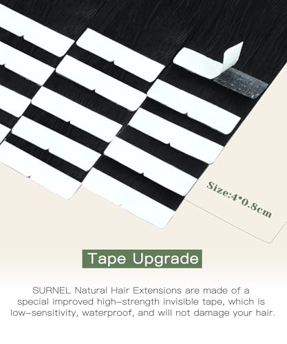 Image of SURNEL Injected Tape in Hair Extensions 14 Inch Natural Real Human Hair Extension Jet Black Upgraded Seamless Remy Invisible Tape in Extensions 20Pcs 30g(#1,14)