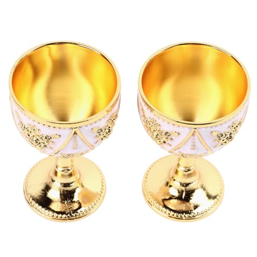 Zerodis Copas Cálices Adornos Copa Cáliz Recipiente para Beber Apto para Alimentos de 3.4 Oz con Artesanía Intrincada para Bodas Decoración del Hogar Copa de Vino de Metal Vintage Juego de 2 en (oro