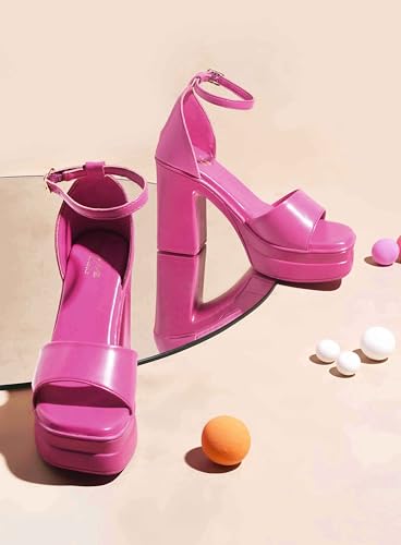 Image of JM LOOKS Women's Block Heel Sandal Platform Sandal Ankle Strap Open Square Toe High Heel Sandal for Wedding Party Evening Prom