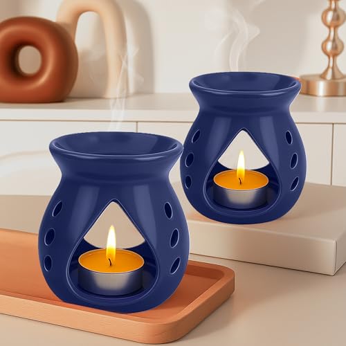 Image of Floryn Decor Ceramic Diffuser with Free 2 Tealight Candles | Home Fragrance, Spa, Office & Yoga | Aromatherapy Gift Set of 2 (Blue)