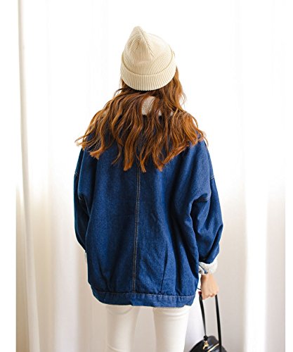 Elonglin Casaco Feminino de Jeans com Forro de Pelúcia Botões Jaqueta Folgada Grossa para Tempo Frio