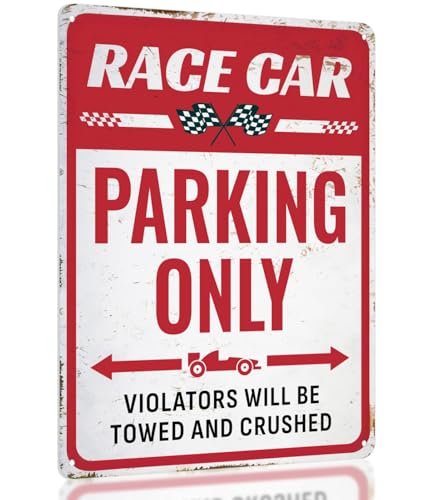 Race Car Parking Only Sign – Race Car Room Decor for Boys, 11x8.3