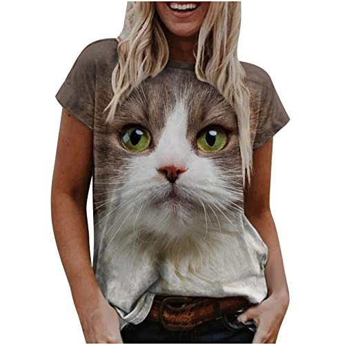 Women Cat Shirts Vintage Graphic Tee Cat Blouse Cute Funny T-Shirts for Women Animal Short Sleeve Tops Cat Lover Gifts