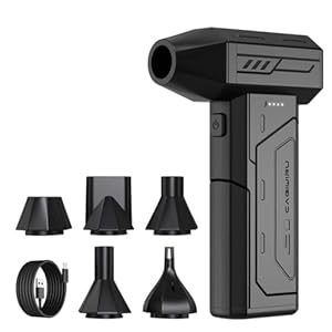 CAGIWIRU Plumero eléctrico de aire inalámbrico de 130000 rpm, soplador sin escobillas recargable, mini soplador ajustable de 3 engranajes con luz LED, removedor de polvo para computadora, casa