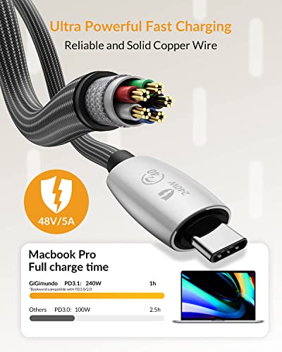 GiGimundo 240W USB-C Charge Cable, 0.5M USB C to USB C Data Cable 40Gbps, Type C Charger Fast Charging - Image 3