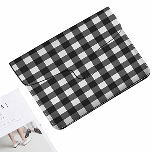 Wondertify Gingham Checkered Leather Laptop Sleeve Square Buffalo Check Plaid Slim Protective Case Waterproof Cover Bag Black White For 13 Inch Notebook Computer #TOP3