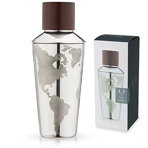Viski Stainless Steel Etched Map And Compass-Drink Mixers For Cocktails & Bar Shaker-32 Oz, 32 Oz, Globe Cocktail Shaker #TOP8