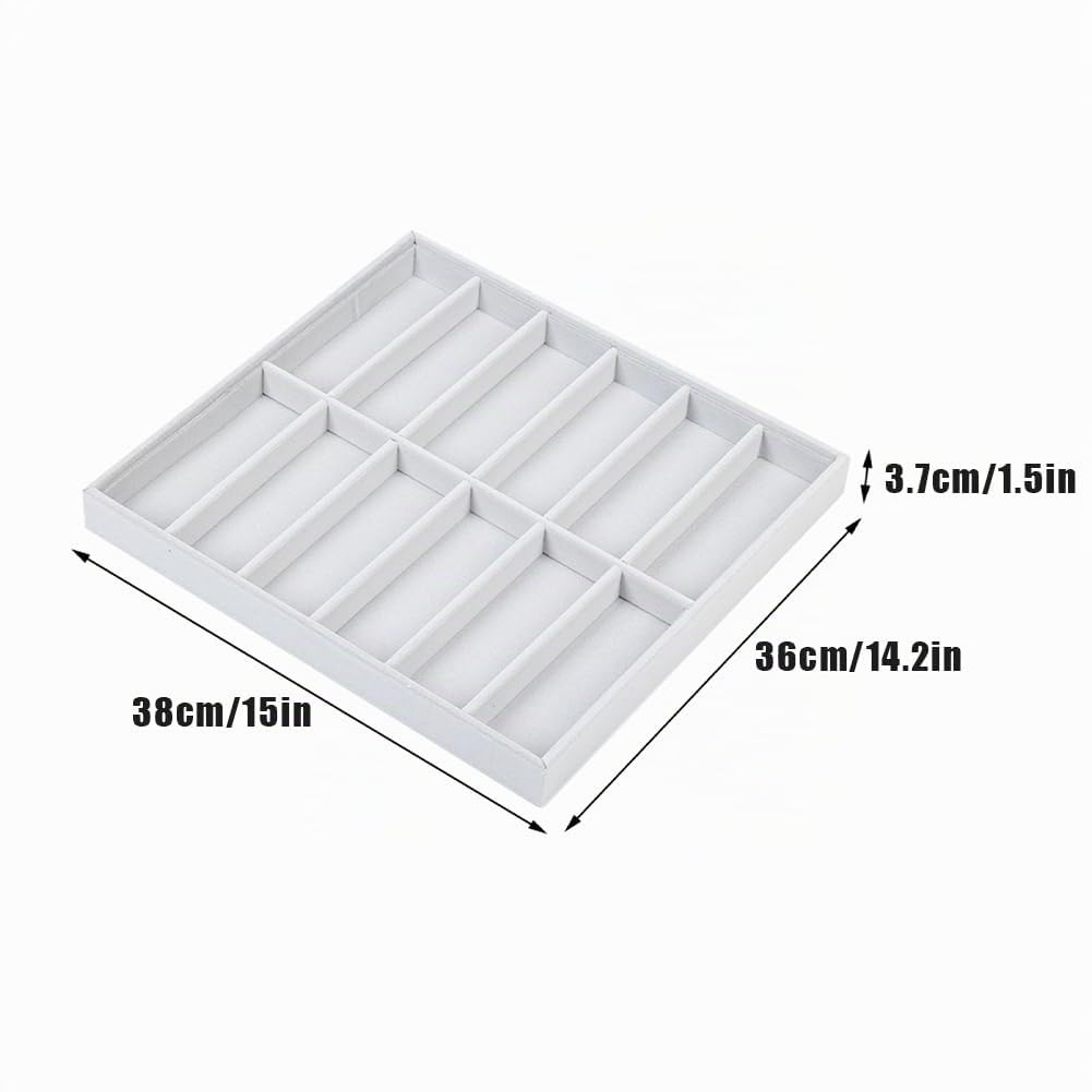 Tiiyee Organizer Occhiali Cassetto, Vassoio Organizzatore di Gioielli Divisori per Cassetti Scatola con 12 Scomparti Espositore Velluto Orologi Supporto Vassoi Anelli Orecchini Bracciale Collana