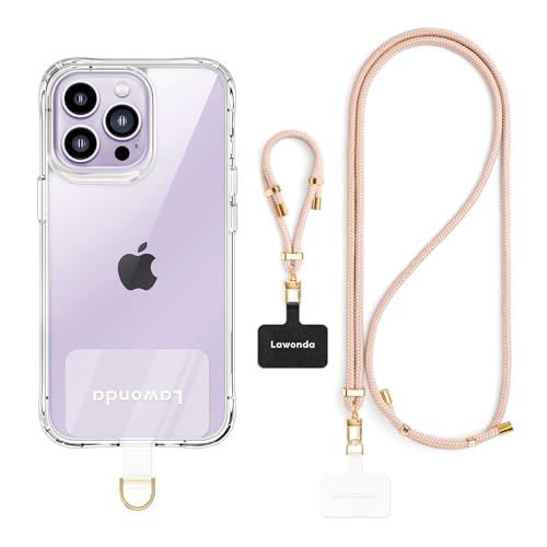 Image of 2 Pads Phone Lanyard Adjustable Crossbody Cell Phone Neck Strap | Universal Mobile Phone Wrist Lanyard,2pcs Tether Tab for Travel Essentialss,Anti-Lost Charm Strap for Women Men,Lemonade Pink