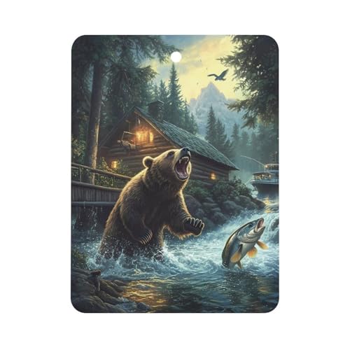 Natural Scenery Lake House Bear Car Air Freshener Hanging Aromatherapy Tablets for Car Accessories Square