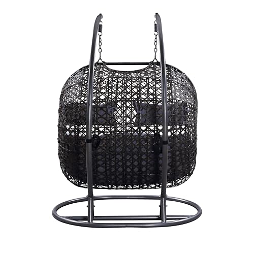 Image of Outdoor Swing for Balcony and Garden Two Seater with Stand & Cushion | Patio Hammock Jhula for Adults | Rattan and Wicker Swing Chair