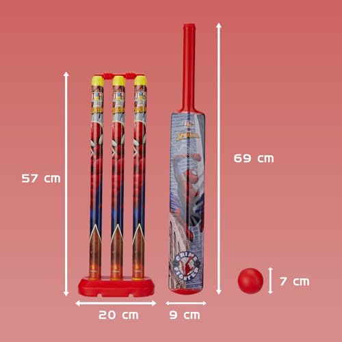 Image of Amazon Brand - Jam & Honey Spiderman Cricket Set 3+ Years, Complete Kids Cricket Kit with Bat, Ball, Stumps & Bails, Indoor Outdoor Sports Toy for Boys & Girls, BIS Certified, Non-Toxic, Multicolour
