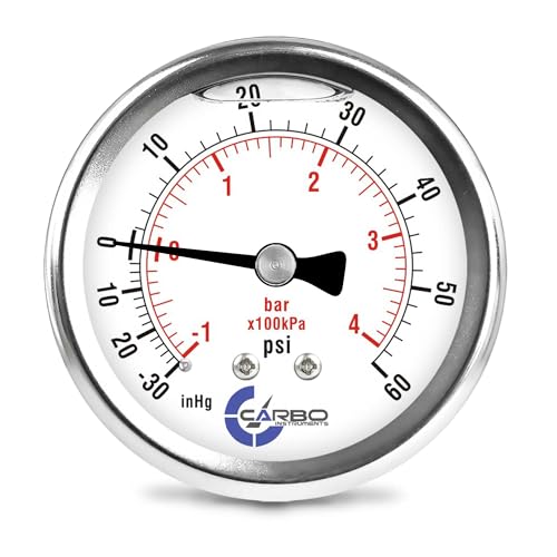 Image of Carbo Compound Pressure Gauge -30 inHg to 60 PSI, NIST Traceable, USA Lab Calibrated, 2.5 inch Dial, 1 /4 NPT Back Mount, ASME Grade A, 304 SS Case, Brass Wetted Parts, PSI /inHg