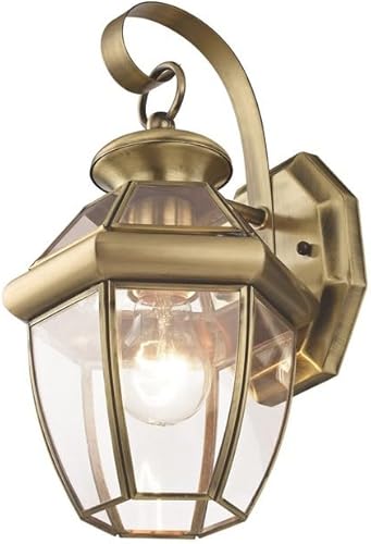 Miniatura 3 de Livex Lighting 2051-01 Monterey 1 Lámpara de pared exterior con acabado de latón antiguo, acabado en latón macizo con vidrio biselado transparente