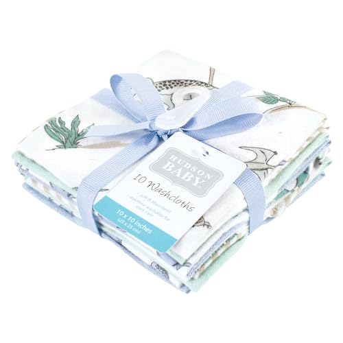 Image of Hudson Baby Unisex Baby Flannel Cotton Poly Washcloths, Boy Dino World 10Pk, One Size