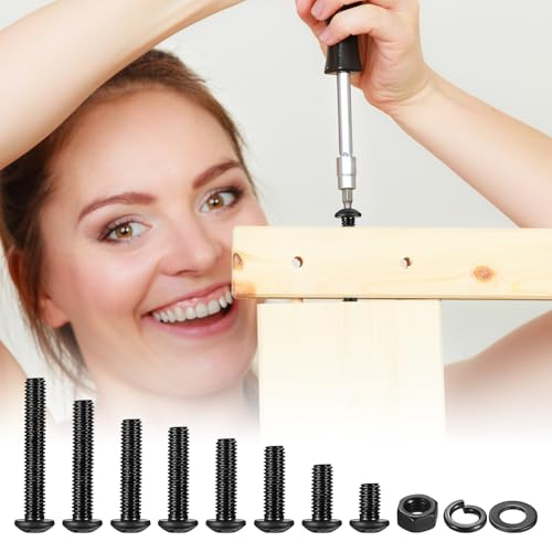 232 Stück M6 Schrauben Set, Innensechskantschrauben Muttern Set, Linsenkopfschrauben Sortiment mit Unterlegscheiben Set, Maschinenschrauben Schwarz Rundkopfschrauben, Gewindeschrauben Set