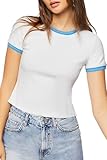 Forever 21 Women's Ribbed Varsity-Striped Ringer Tee, White