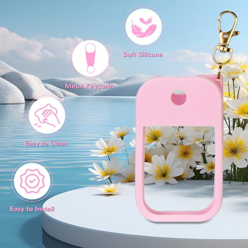 Hand Sanitizer Spray Case Compatible with Touchland Power Mist 1 oz – Silicone Case with Keychain for Touch Land Mist 1 fl oz（30 ml）, Hand Sanitizer Accessory for 1 fl oz (Pink+Blue, 2 Pack)