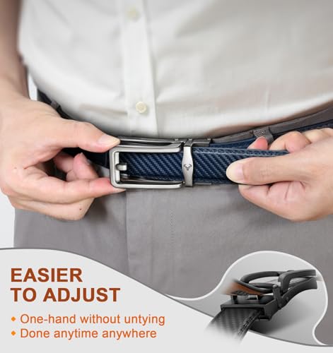 Image of BULLIANT Men Ratchet Belt 2 Pack, Click Sliding Leather Belt Adjustable for Gift Men Dress Casual Jeans 1 3 /8,Cut for Fit