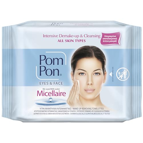 Pom Pon MICELLAIRE Toallitas Desmaquillantes para Rostro y Ojos, con Ingredientes Naturales, Desmaquillante y Limpieza Intensiva, 20 unidades
