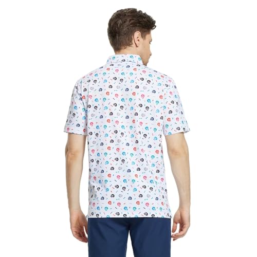 Image of M MAELREG Mens Golf Shirt Short Sleeve Dry Fit Print Moisture Wicking Performance Patterns Collared Polo Shirt