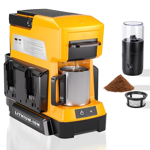 Taingwei Cordless Coffee Maker for Dewalt 20V Battery, Portable Drip Coffee Maker with Electric Coffee Grinder for RV, Camping, Travel, Car, Hiking (Battery Not Included)