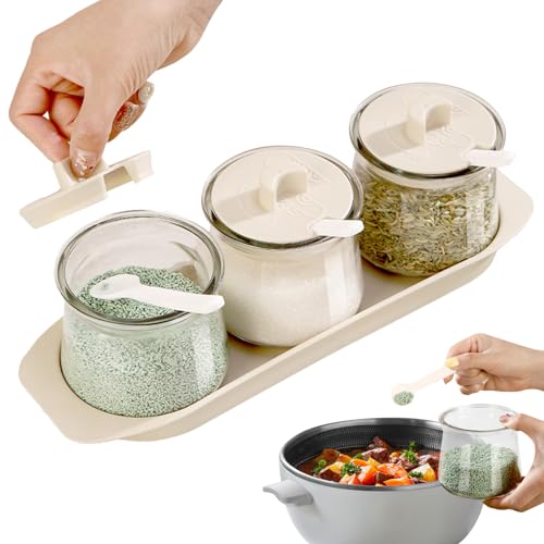 Jarrón de vidrio genérico con Lids, Airtight Storage Containers, Clear Seasoning Canisters for Safe Cooking and Baking, Kitchen Organization Stuffs, Sugar, Salt, 3.2 X3.2 X3.2 X3in