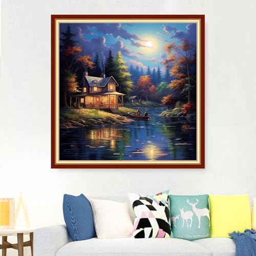 Image of Foxdiviy Stamped Cross Stitch Kits Full Range of Embroidery Needlework Starter Kits for Beginners Adults 11CT Embroidery Patterns Art Crafts DIY Needlepoint Kits-Beautiful Night Scenery 18x18 inch