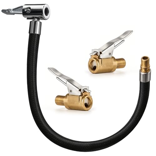MOPUBZO Manguera De Inflador De Neumáticos 20 Cm con 2 Boquillas Inflado Neumático, Tubo Flexible para Bomba De Aire De Coche, Compatible con Válvula De Inflado De Neumáticos, Bicicleta, Moto