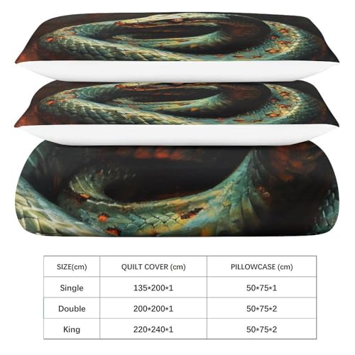 Parure de lit serpent 200x200 housse de couette microfibre sans repassage pour lit ado