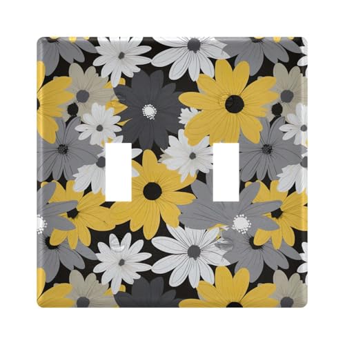 UMIRIKO Gray Yellow White Daisy Flower Light Switch Cover Plate Covers Decorative Double Toggle Home Decor 202b2591
