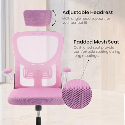Image of Casa Copenhagen Pink White | High Back Imported Mesh Fabric Boss Office Chair | Y Design Ergonomic Back Support | 2D Aero Design Adjustable Armrests | Synchro Tilt Lock Mechanism