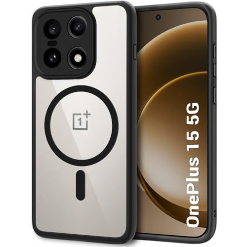 Image of TheGiftKart Hybrid Shockproof Back Cover Case for OnePlus 15 5G Compatible with MagSafe | Hard Back Cover for OnePlus 15 5G (PC & TPU, Transparent Clear Back, Black Sides)