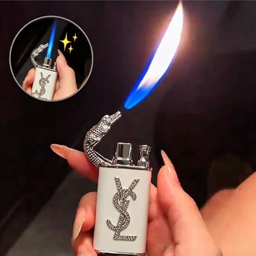 Encendedor recargable de llama doble portátil blanco miniatura 3