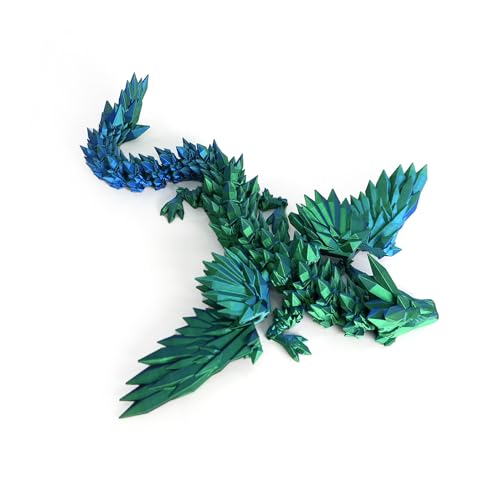 Image of 3D Printed Dragon - 18 inch Flying Flexible Dragon with Wings, Articulated Winged Crystal Fidget Toy, Home Decor, Birthday Gift, Desk Pet(Green Mix Blue) | Articulated Winged Crystal Fidget Toy, Home Decor, Birthday Gift, Desk Pet(Green Mix Blue)