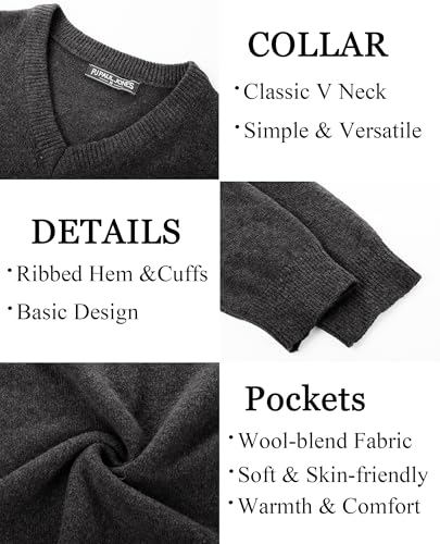 Pj Paul Jones Mens Wool Blend Pullover Long Sleeve Knitted Casual Winter Pullover Sweaters V Neck Dress Sweater Dark Grey L thumb #3