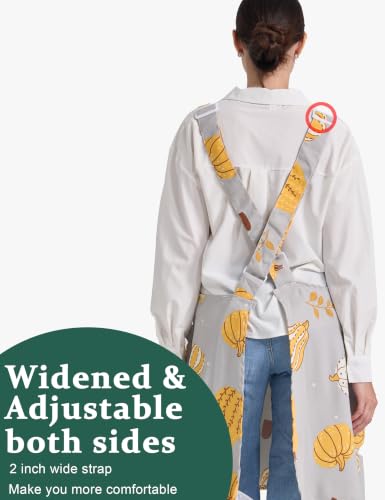 Image of Cozy Adjustable Cross Back Aprons for Women with Pockets Cotton Linen Cooking Kitchen Baking