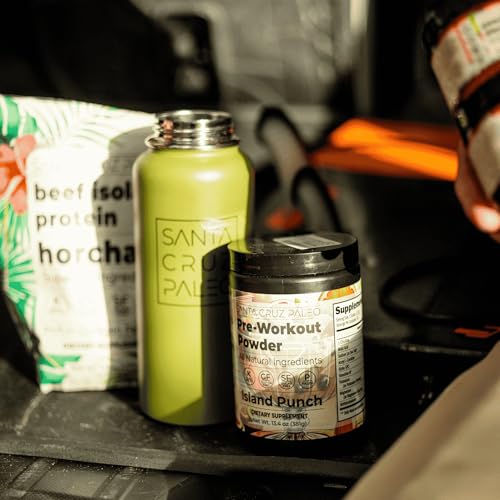 Image of Santa Cruz Paleo Pre Workout Powder Electrolytes, Magnesium, Potassium, Sea Salt & L Citrulline, Caffeine & Sugar Free Preworkout Drink Mix for Energy & Hydration, Island Punch Flavor, 30 Servings