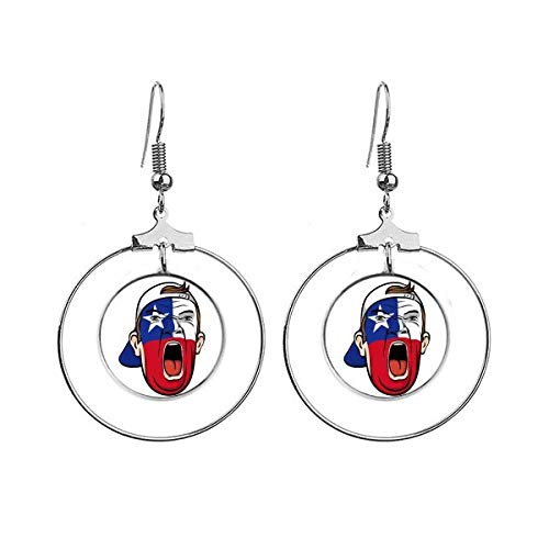 Pendientes colgantes de aro con diseño de bandera de Chile para maquillaje facial