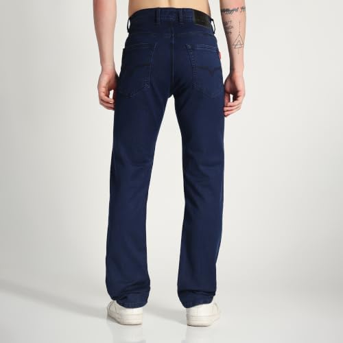 Image of Cotton Comfort Fit Jeans for Men | Full-Length Solid Denim Pants with Button Closure, Embroidered Design, Mid-Rise Casual Trousers for Daily | Classic Jeans for Office Bottoms (DI-249)