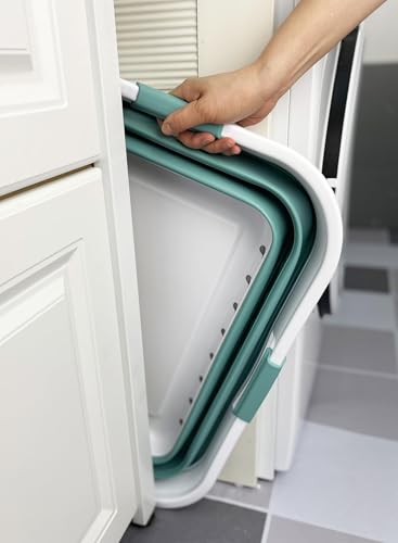 Image of SAMMART 42L (11 gallon) Collapsible Plastic Laundry Basket - Foldable Pop Up Storage Container /Organizer - Space Saving Hamper /Basket (1, White /Celadon Green)