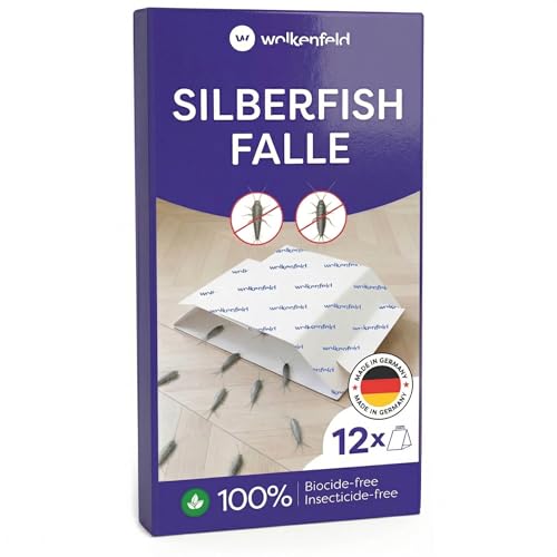 Wolkenfeld Silberfischfalle mit Köder 12 Klebefallen gegen Silberfische & Papierfischchen Effektive Silberfisch Köderdose Alternative ohne Spray & Gift Made in Germany